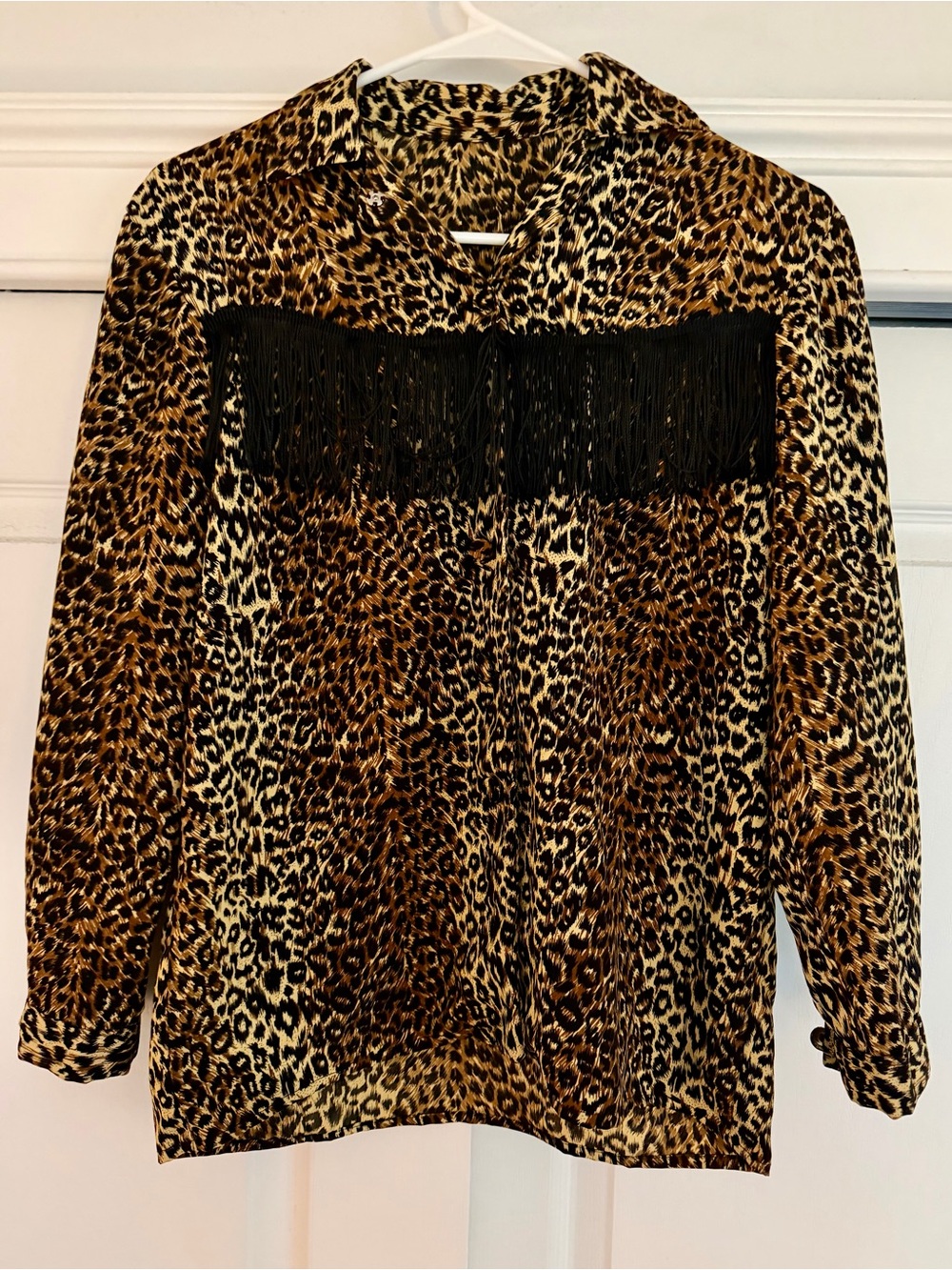 Vintage Leopard Print Fringe Button-Up Shirt - size Small/Medium